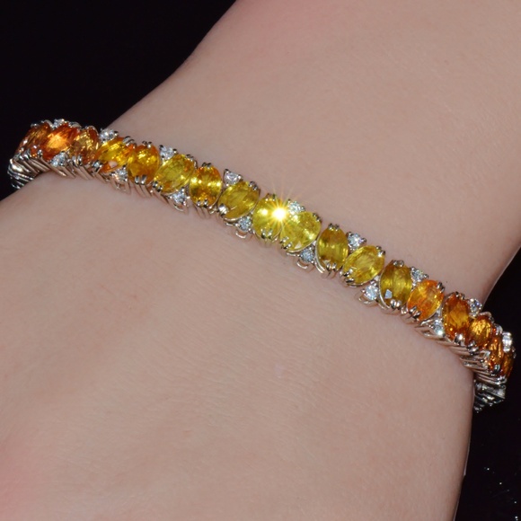 CERTIFIED NATURAL DIAMOND SUNSET GRADIENT SAPPHIRE 18K SOLID GOLD BRACELET - Picture 10 of 16